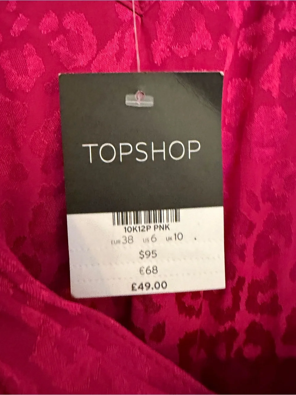 Topshop One Shoulder Leopard Dress US 6 Fuchsia NWT